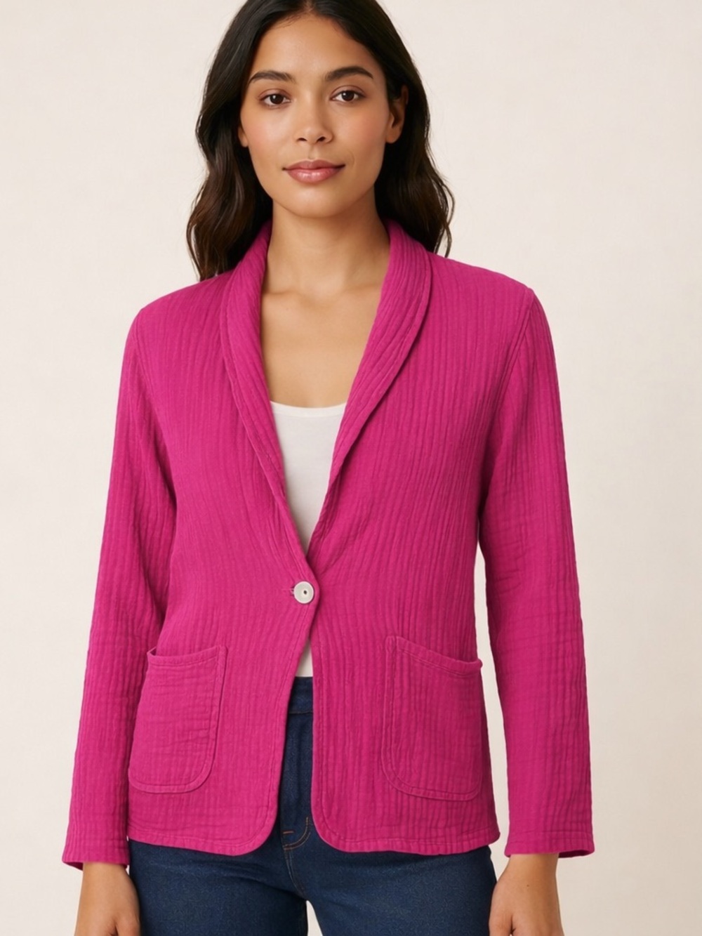 Michael Stars Fuchsia Double Gauze Dana Blazer Size Large NWT
